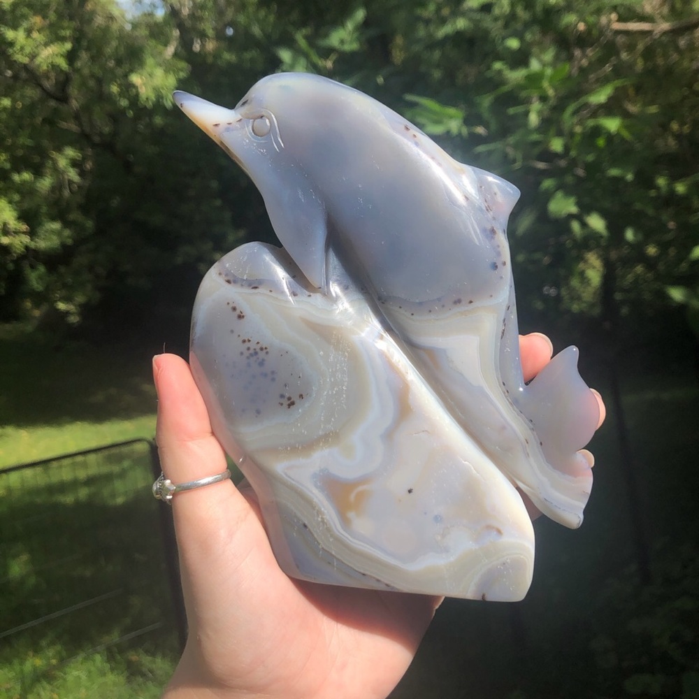 Druzy agate dolphin crystal carving - Picture 4 of 9